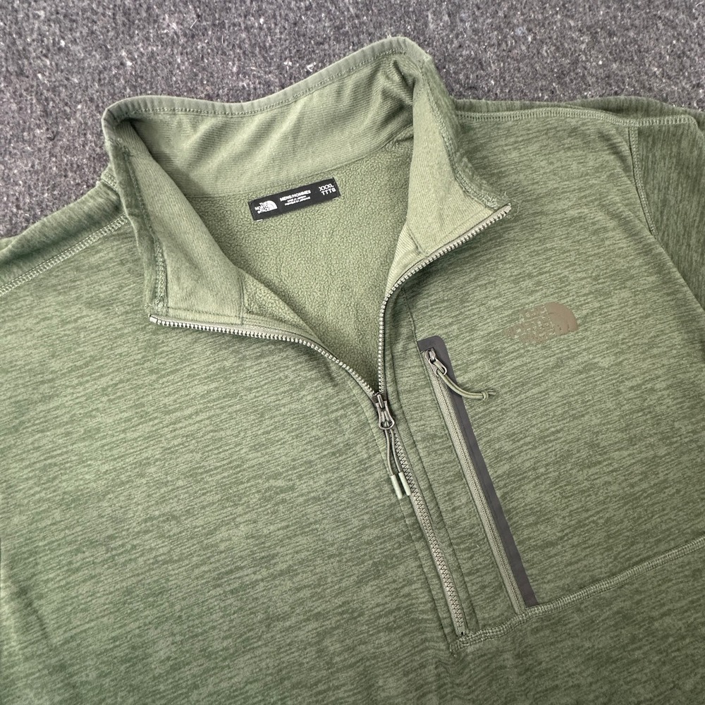 The North Face Mens 3XL Performance Fleece Quarter Zip Pullover Grn Chest Pocket